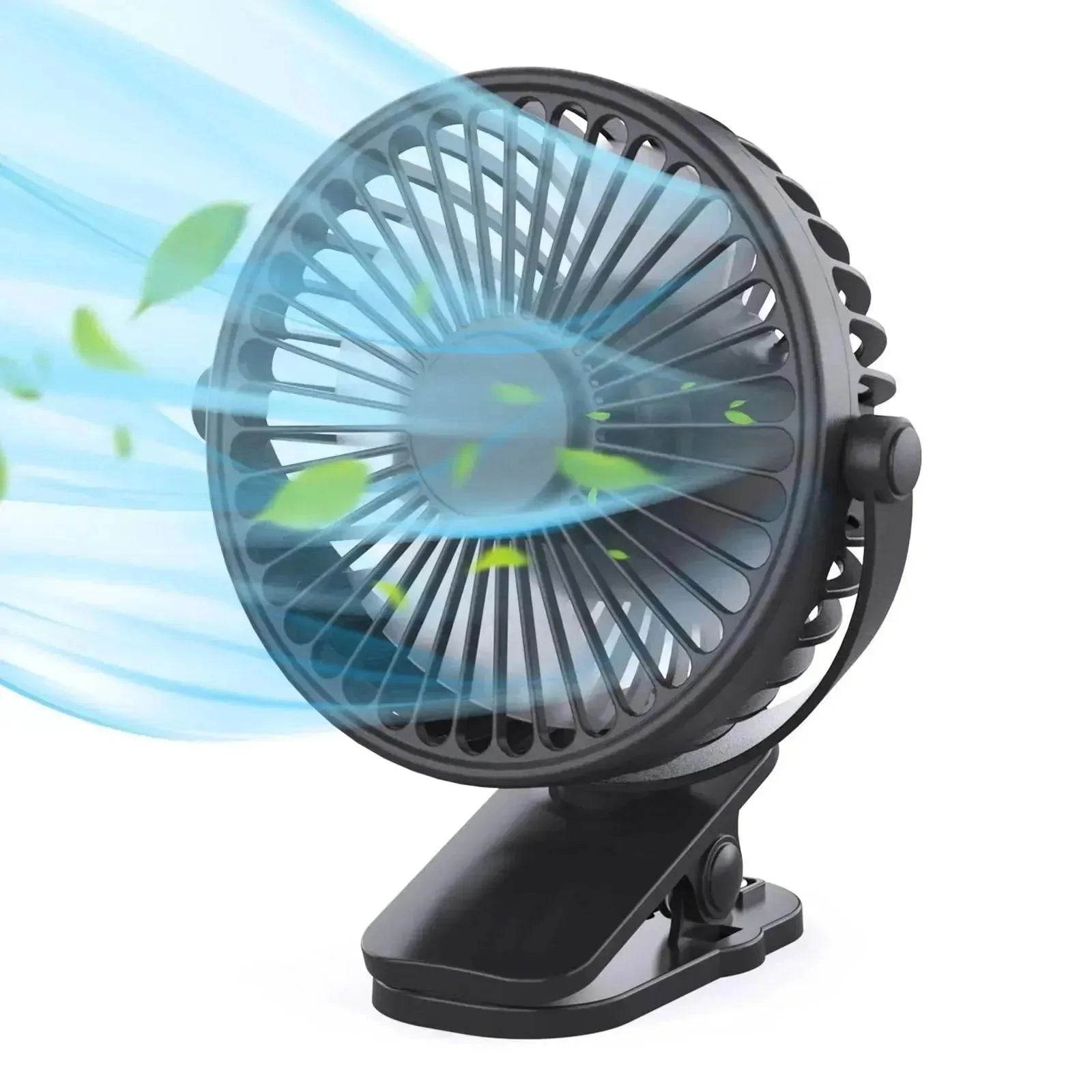 Portable Clip On Fan Battery Operated, Small Powerful USB Desk Fan, 3 Speed Quiet Rechargeable Mini Table Fan, 360 Rotate Cooling Fan For Home Office Travel Outdoor&Indoor Treadmill - Velora