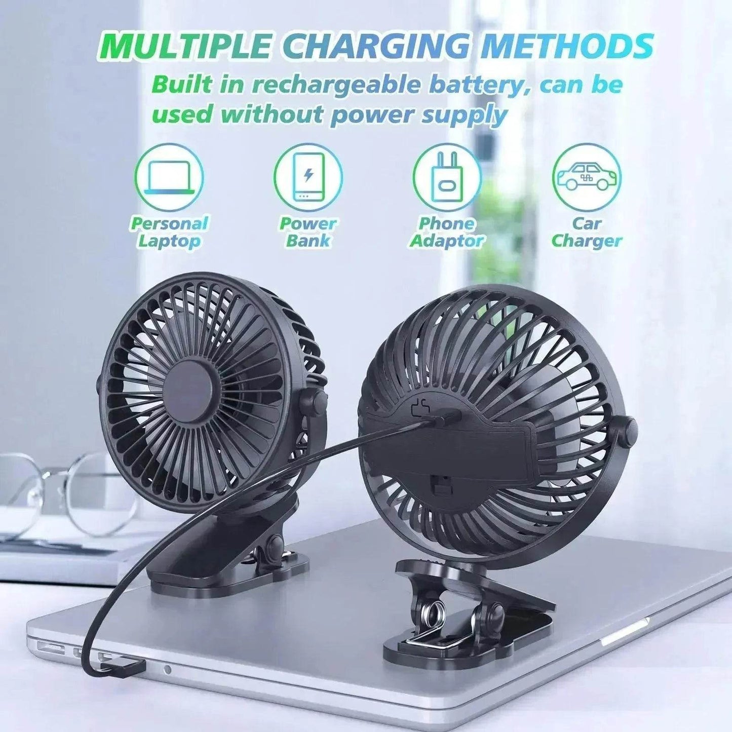 Portable Clip On Fan Battery Operated, Small Powerful USB Desk Fan, 3 Speed Quiet Rechargeable Mini Table Fan, 360 Rotate Cooling Fan For Home Office Travel Outdoor&Indoor Treadmill - Velora