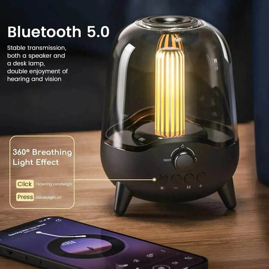 Portable Wireless Bluetooth 5.0 Speaker Flickering Ambient Light Speakers Table Lamp Stereo Sound Indoor Outdoor Night Lights - Velora