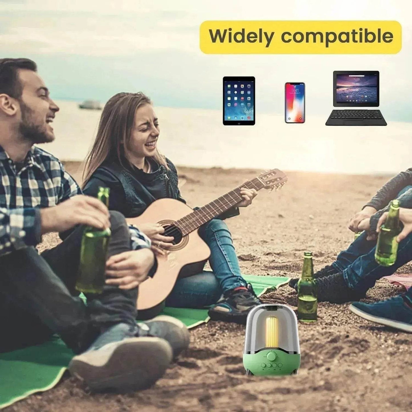 Portable Wireless Bluetooth 5.0 Speaker Flickering Ambient Light Speakers Table Lamp Stereo Sound Indoor Outdoor Night Lights - Velora