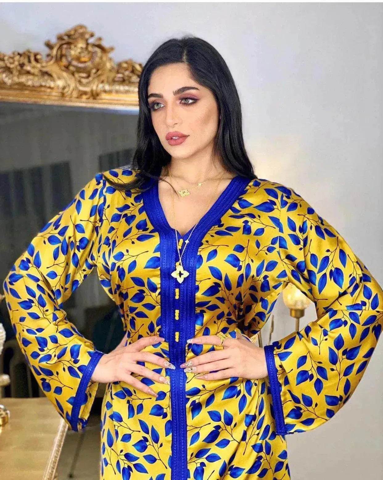 Printed Floral Abaya Dress Robe for Arab Dubai Turkey Middle East Women. - Velora