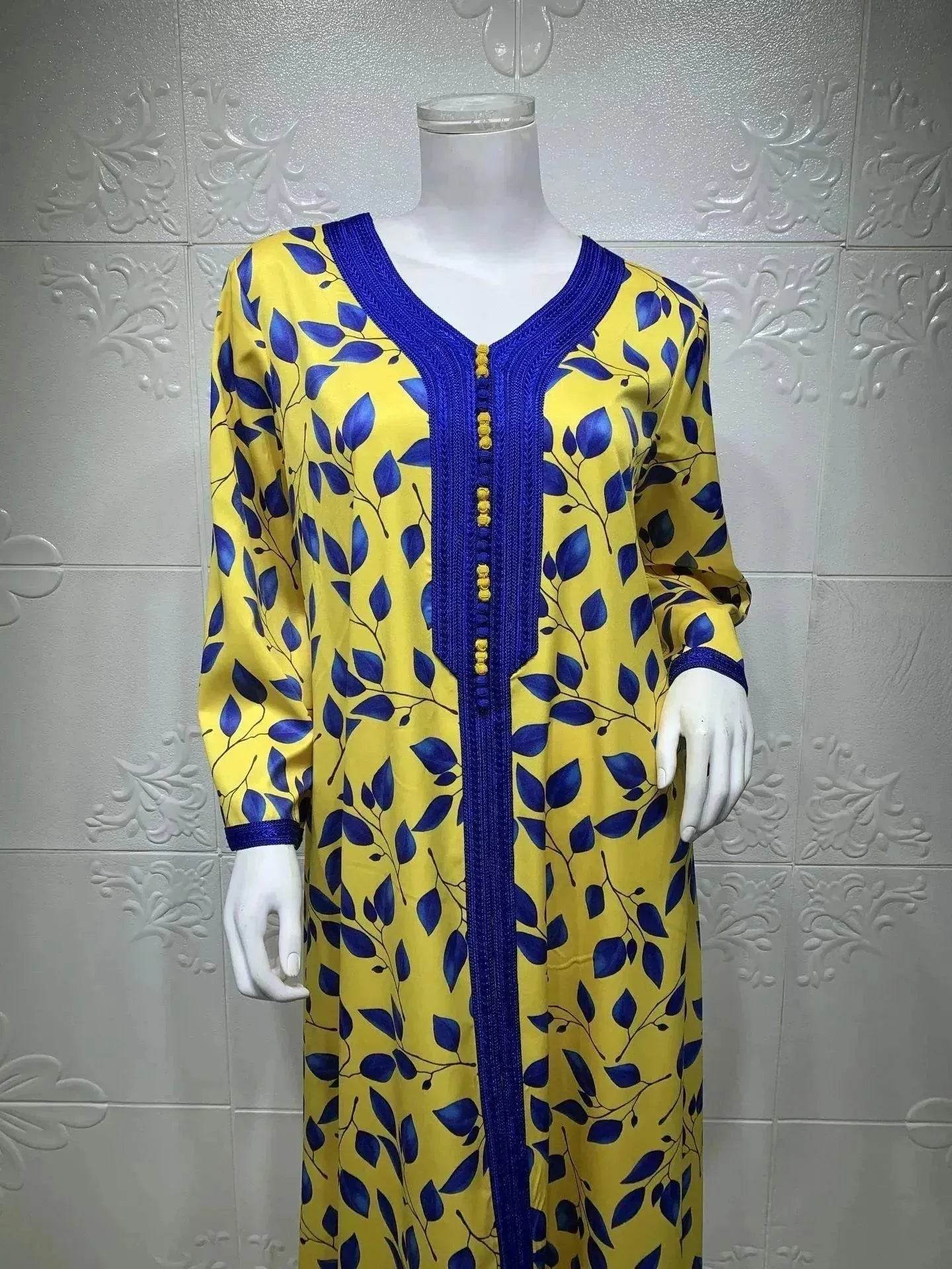 Printed Floral Abaya Dress Robe for Arab Dubai Turkey Middle East Women. - Velora