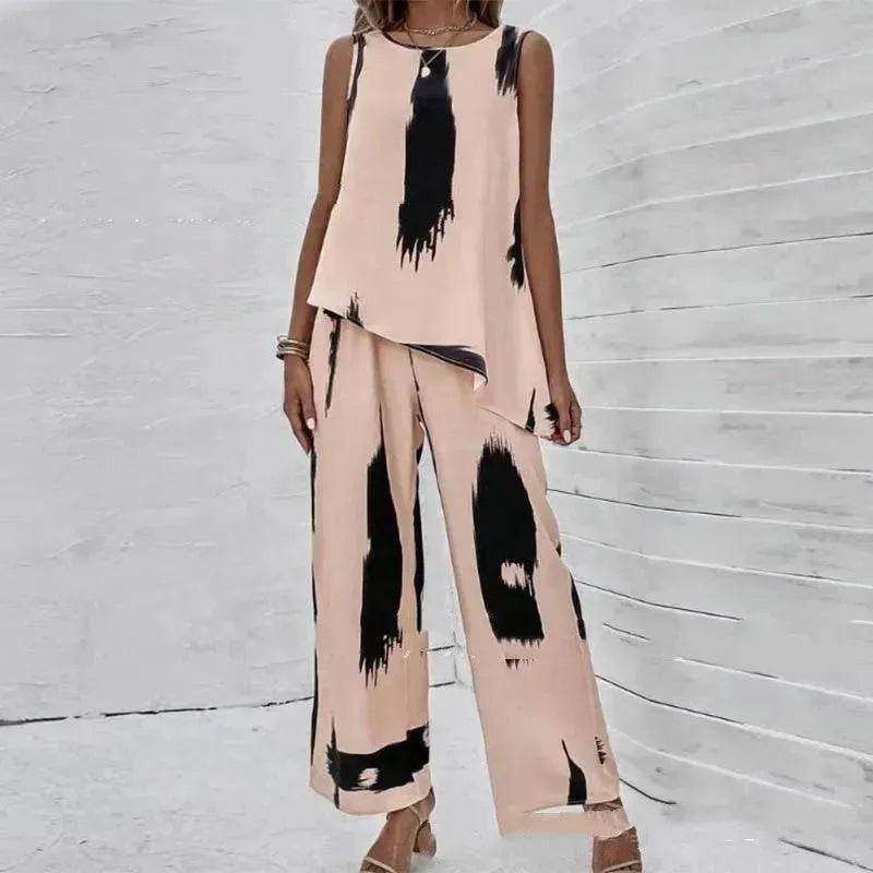 Printed Irregular Top Two-piece Pants Women - Velora