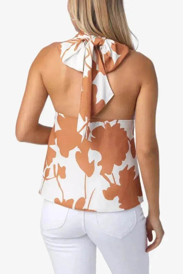 Printed Lace Up Backless Top Pocket Shorts Two-piece Suit For Women - Velora