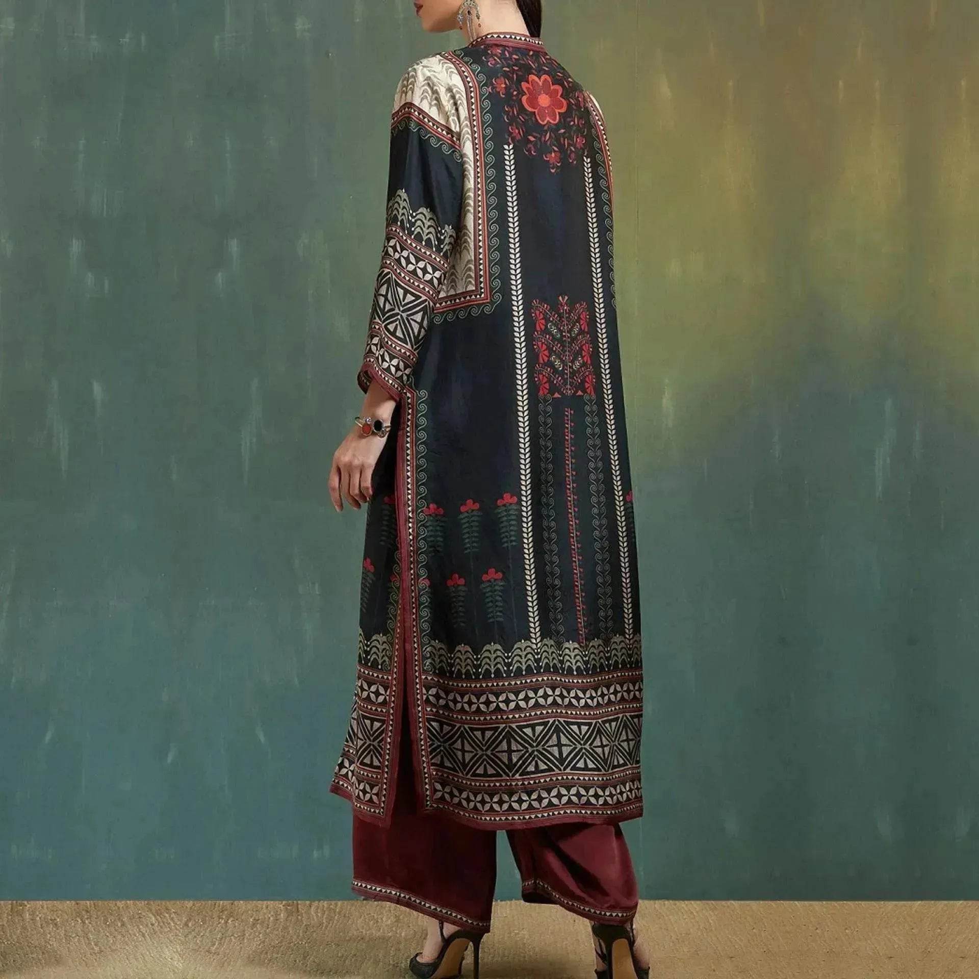 Printed Loose Middle East Print Slit Long Skirt Outfit set for Arab Turkey Women - Velora