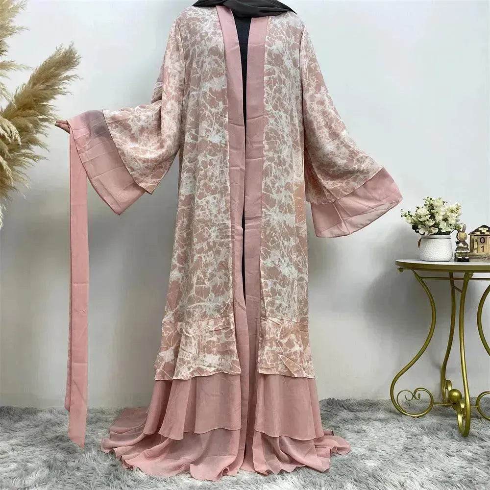 Printed Panel Top Robe Abaya Dress for Arab Dubai Turkey Middle East Women - Velora