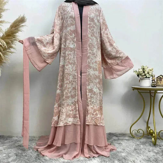 Printed Panel Top Robe Abaya Dress for Arab Dubai Turkey Middle East Women - Velora