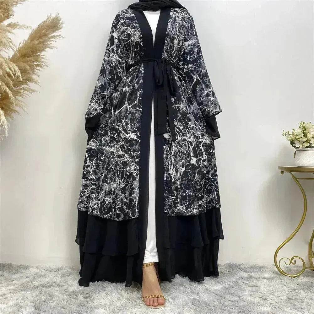 Printed Panel Top Robe Abaya Dress for Arab Dubai Turkey Middle East Women - Velora