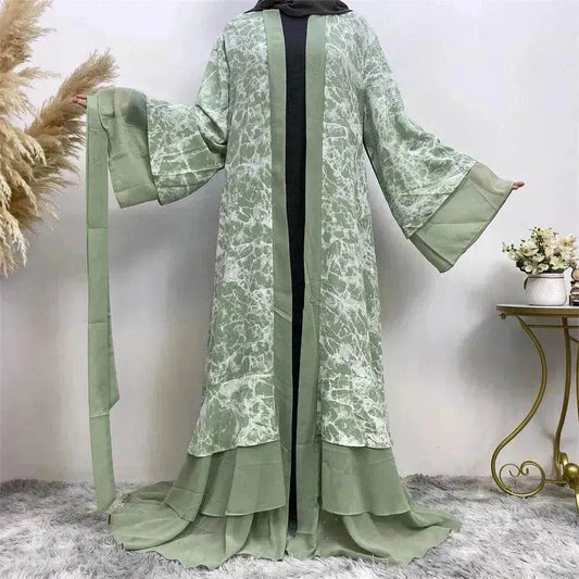 Printed Panel Top Robe Abaya Dress for Arab Dubai Turkey Middle East Women - Velora
