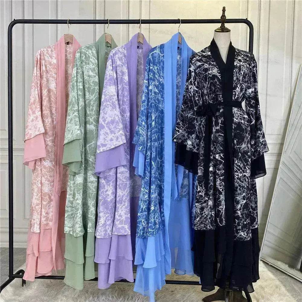 Printed Panel Top Robe Abaya Dress for Arab Dubai Turkey Middle East Women - Velora