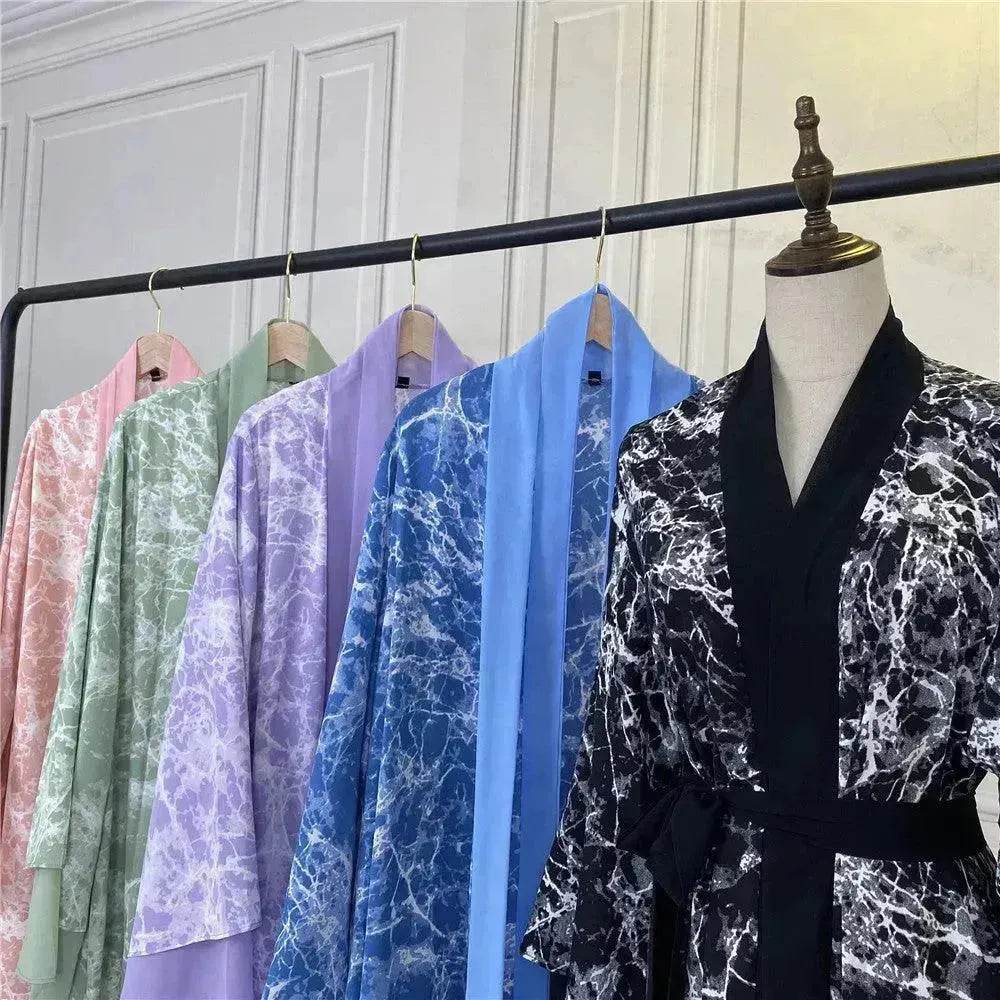 Printed Panel Top Robe Abaya Dress for Arab Dubai Turkey Middle East Women - Velora