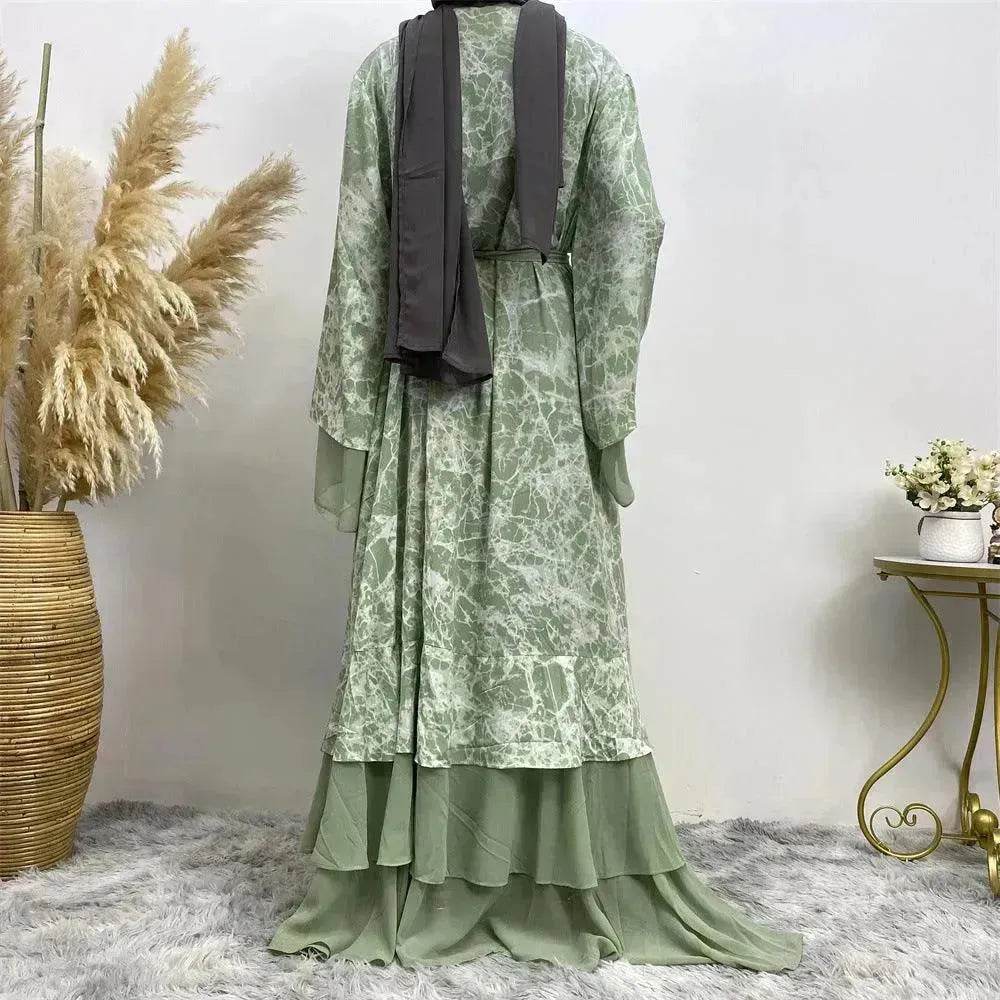 Printed Panel Top Robe Abaya Dress for Arab Dubai Turkey Middle East Women - Velora