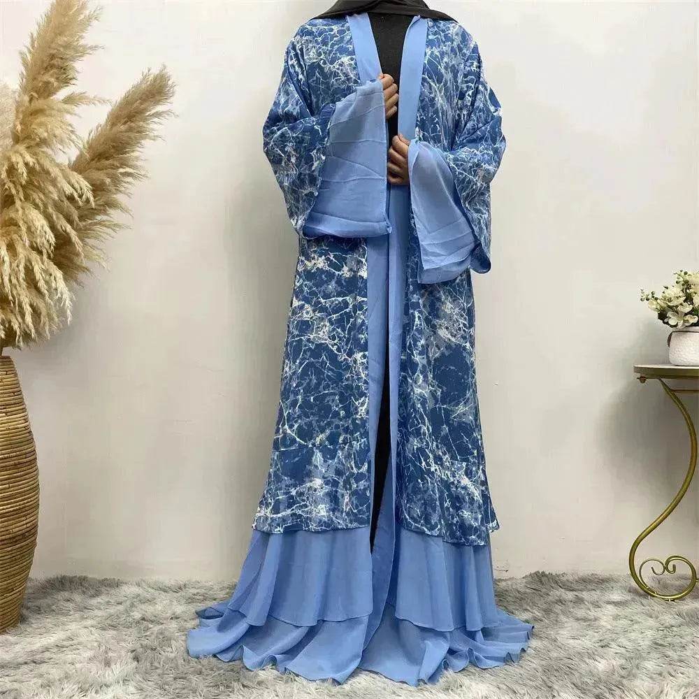 Printed Panel Top Robe Abaya Dress for Arab Dubai Turkey Middle East Women - Velora