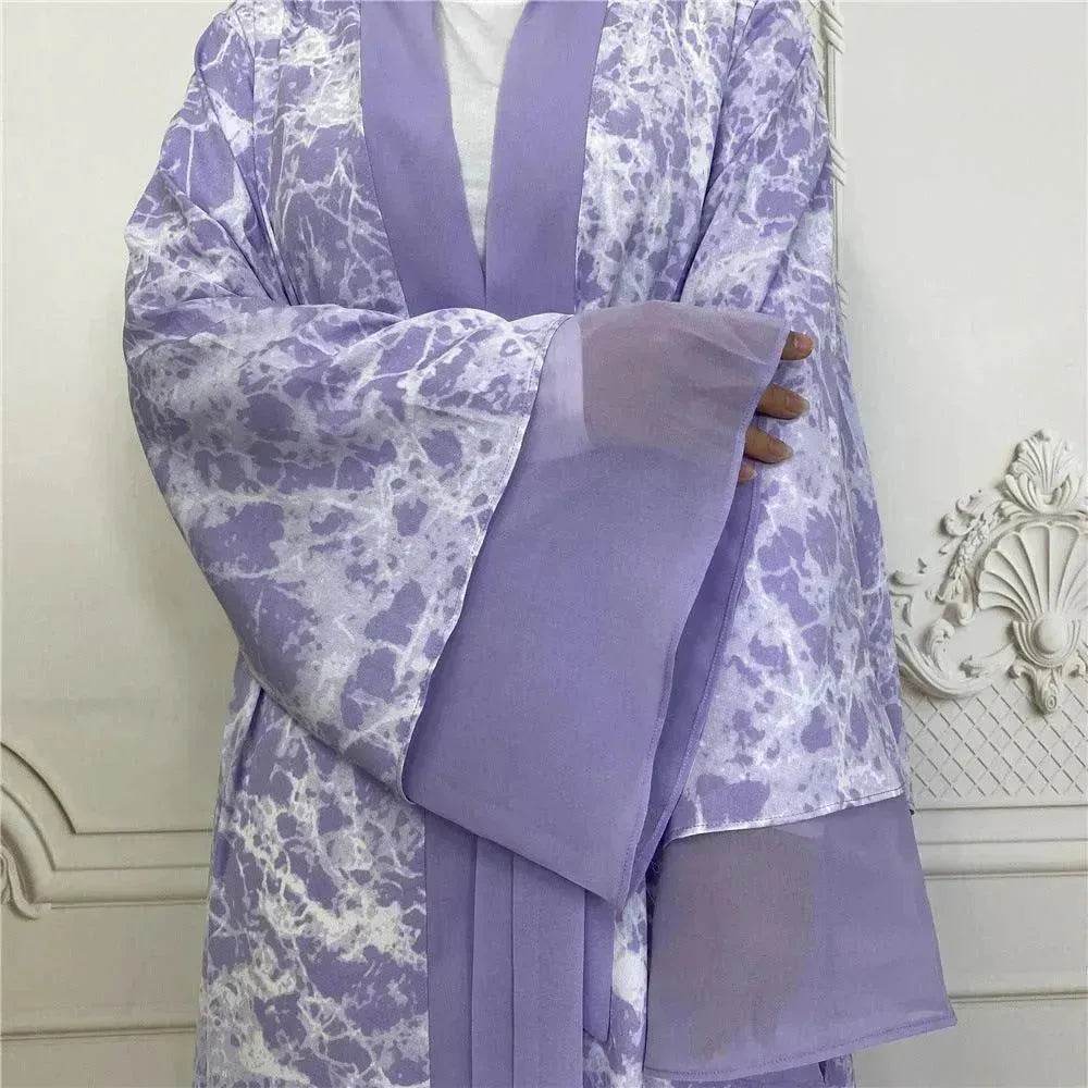 Printed Panel Top Robe Abaya Dress for Arab Dubai Turkey Middle East Women - Velora