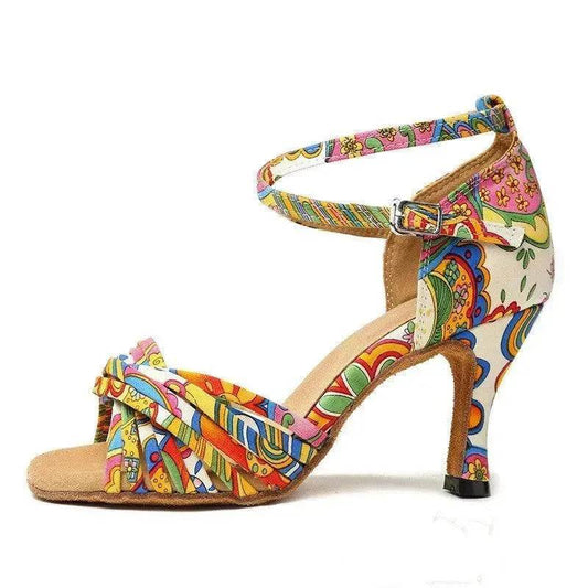 Printed Satin Latin Dance Shoes High Heels - Velora