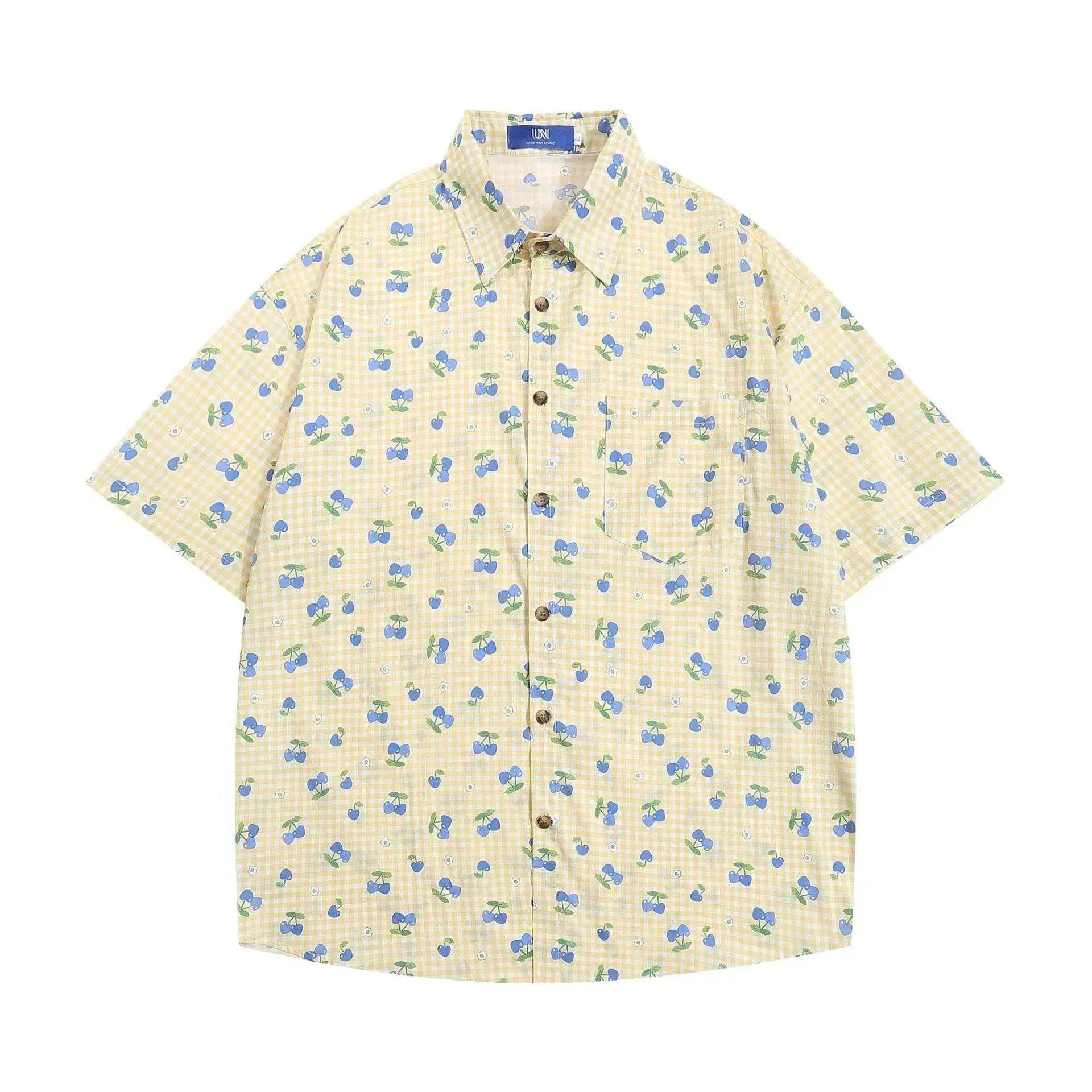 Printed Small Cherry Short-sleeved Shirt - Velora