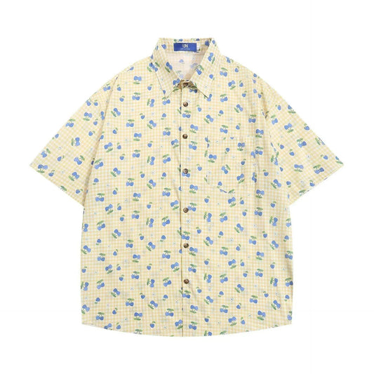 Printed Small Cherry Short-sleeved Shirt - Velora