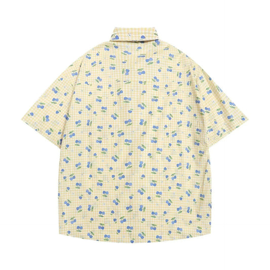 Printed Small Cherry Short-sleeved Shirt - Velora