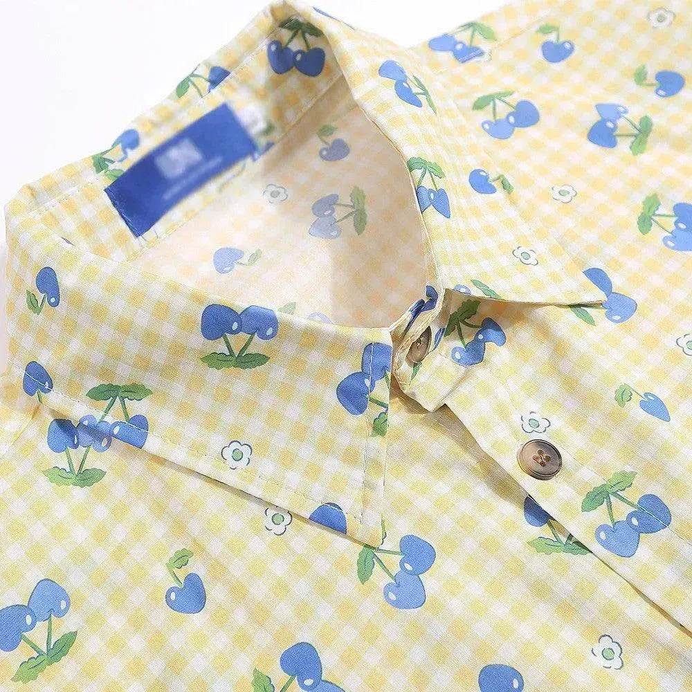 Printed Small Cherry Short-sleeved Shirt - Velora