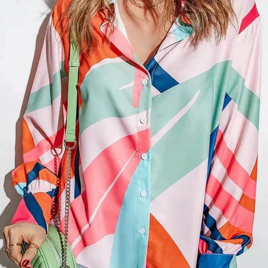 Printing Color Contrast Thin Long-sleeved Top For Women - Velora