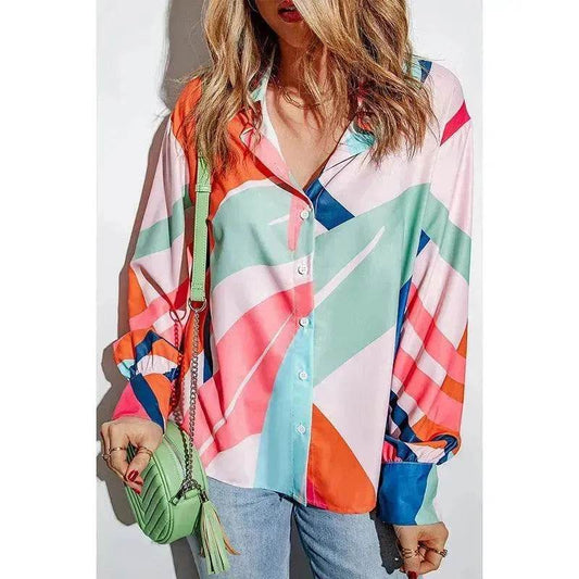Printing Color Contrast Thin Long-sleeved Top For Women - Velora