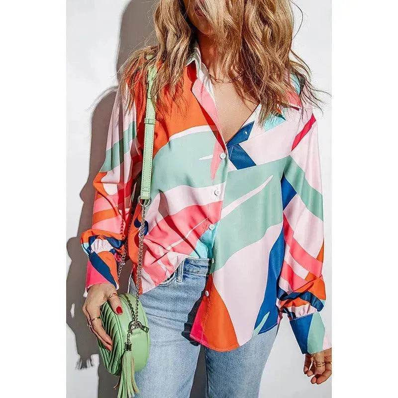 Printing Color Contrast Thin Long-sleeved Top For Women - Velora