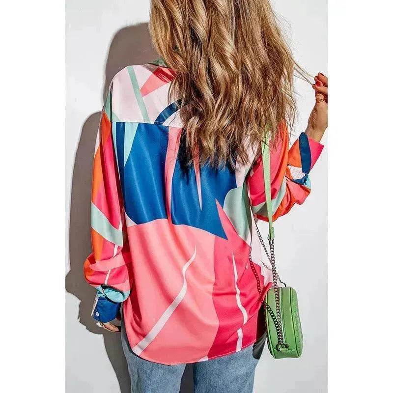 Printing Color Contrast Thin Long-sleeved Top For Women - Velora