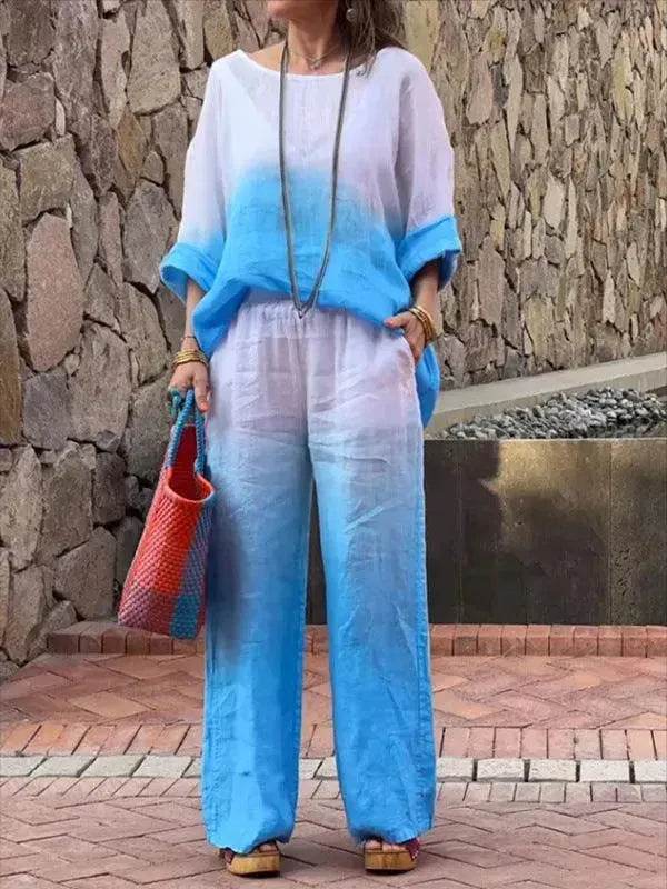 Product Women's Clothes Fashion Cotton Linen Gradient Two-piece Set - Velora