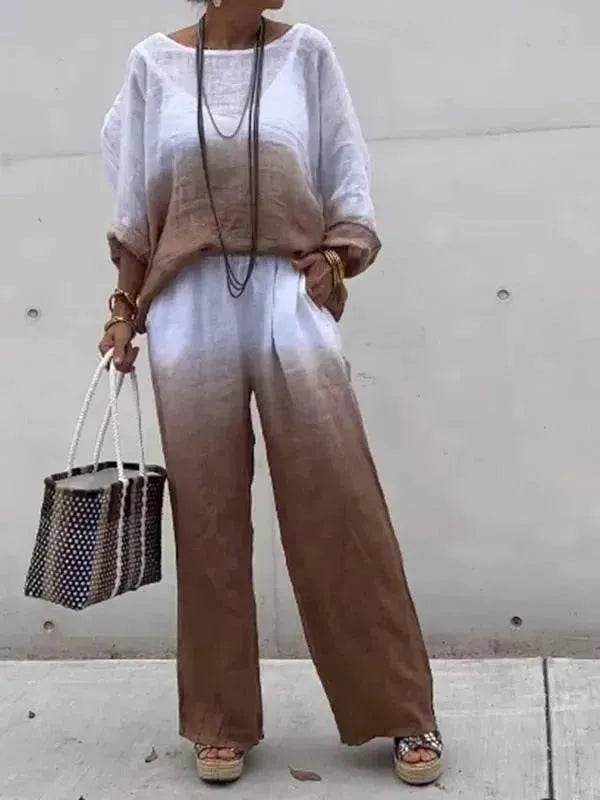 Product Women's Clothes Fashion Cotton Linen Gradient Two-piece Set - Velora