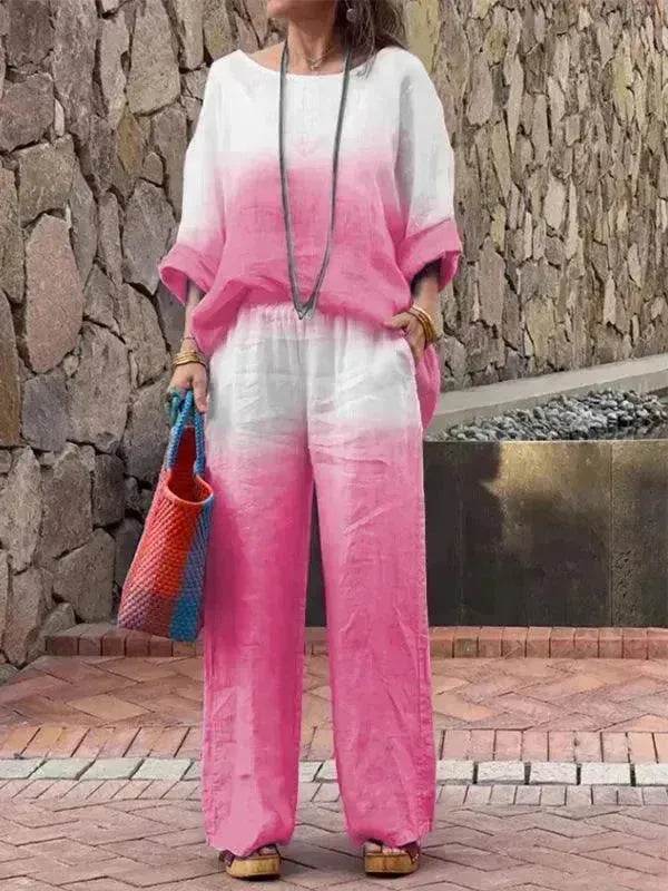 Product Women's Clothes Fashion Cotton Linen Gradient Two-piece Set - Velora