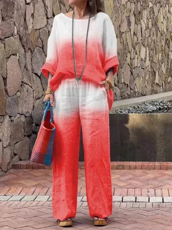 Product Women's Clothes Fashion Cotton Linen Gradient Two-piece Set - Velora