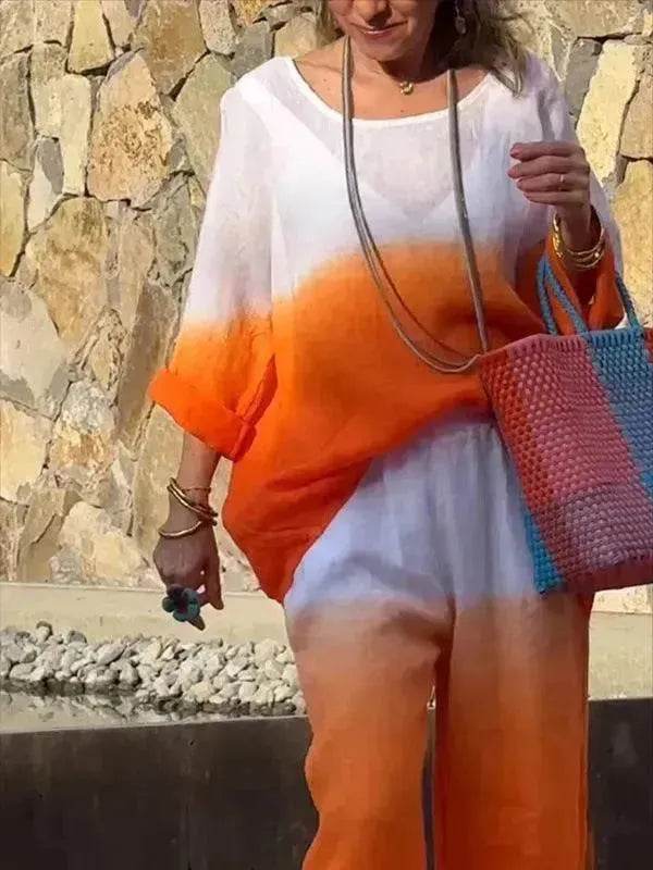 Product Women's Clothes Fashion Cotton Linen Gradient Two-piece Set