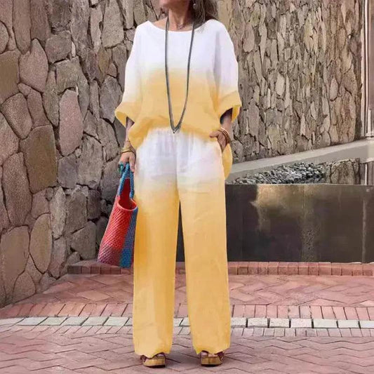 Product Women's Clothes Fashion Cotton Linen Gradient Two-piece Set - Velora