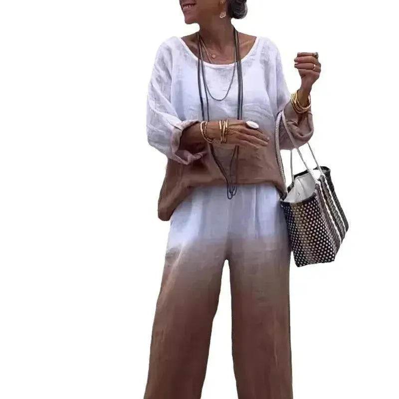 Product Women's Clothes Fashion Cotton Linen Gradient Two-piece Set - Velora