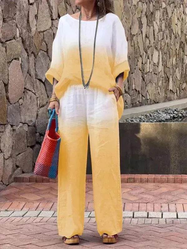 Product Women's Clothes Fashion Cotton Linen Gradient Two-piece Set - Velora