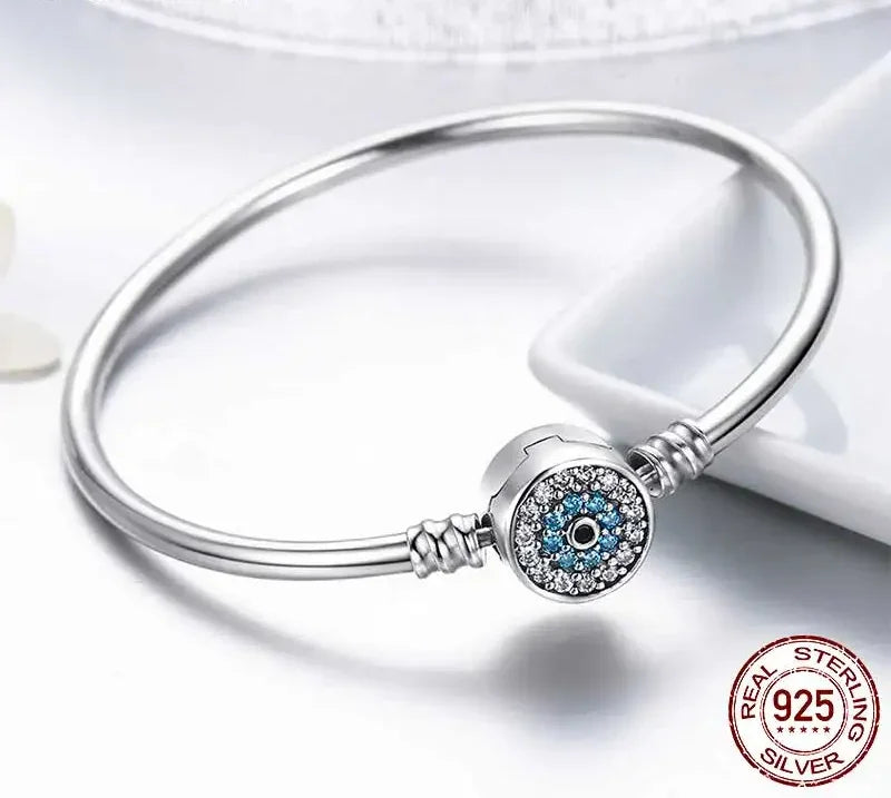 Protective Blue Evil Eye Sterling Silver Bracelet Bangle Itz Luxury