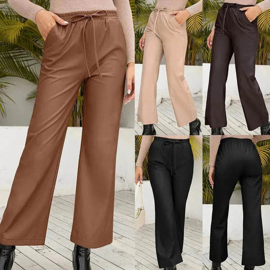 PU Loose Trousers Motorcycle Leather Straight Wide Leg Leather Pants Women EX-STOCK Canada