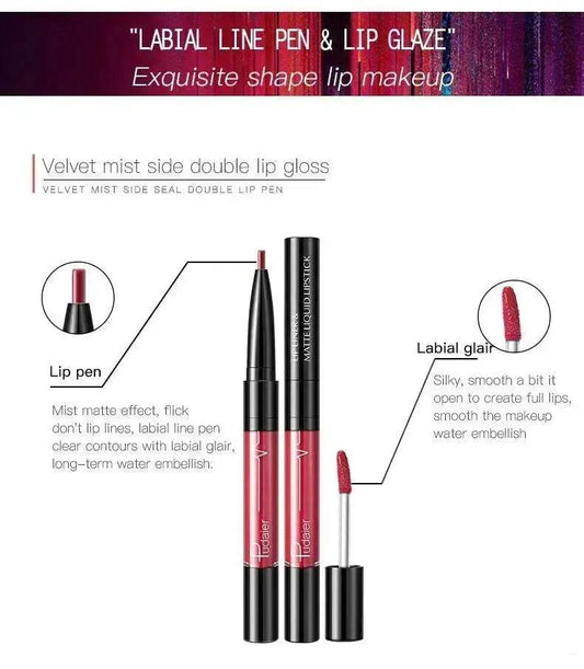 Pudaier Matte Lip Gloss Lip Liner 2 in1 Maquiagem Profissional Completa Agate Red Lip Tint Plumper Tattoo Makeup liquid Lipstick EX-STOCK Canada