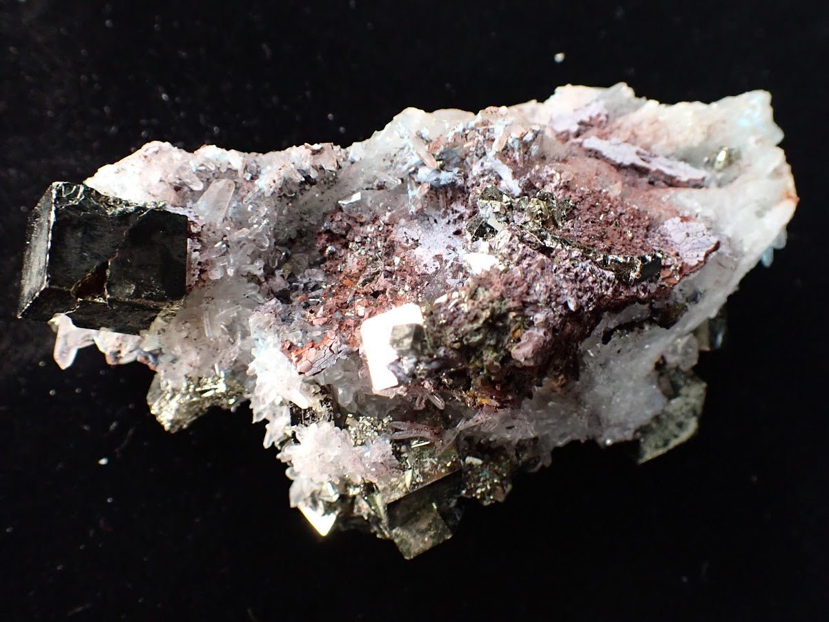 Pyrite and Quartz on Blue Gibbsite – Shangbao Mine, Hunan, China