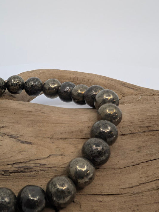 Pyrite Bracelet — 8mm Round Beads