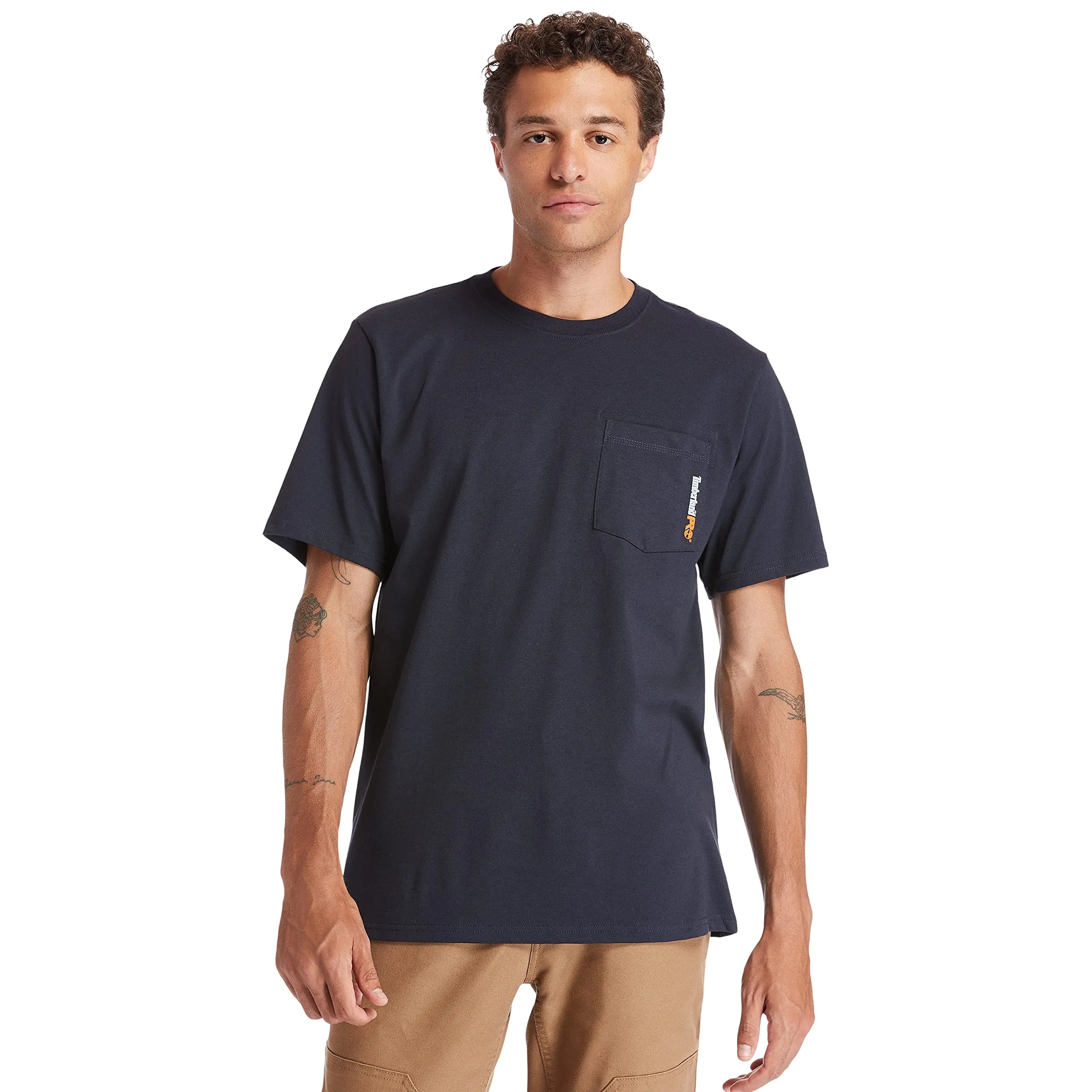 Timberland PRO mens Base Plate Blended Short Sleeve T-shirt Work Utility T Shirt Dark Navy Medium US