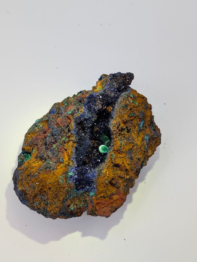 Rare Azurite Geode with Malachite Spheres - 4 x 3 x 2.5in., Anhui Province