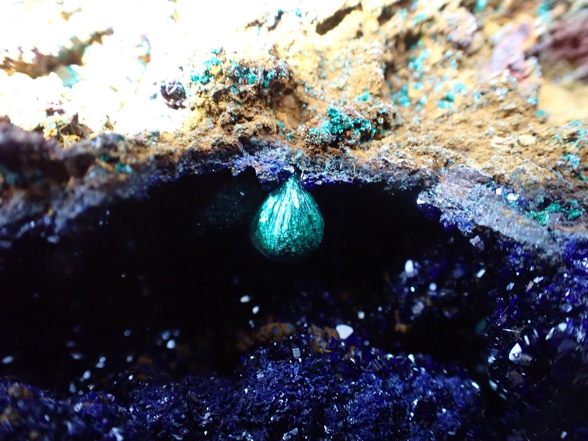 Rare Azurite Geode with Malachite Spheres - 4 x 3 x 2.5in., Anhui Province