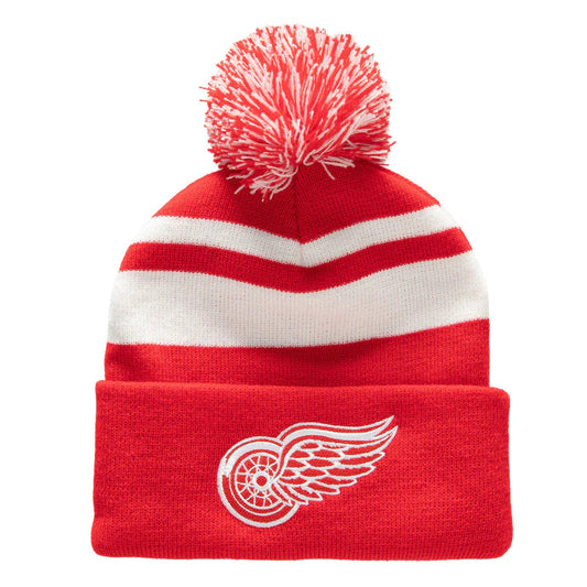 NHL DETROIT RED WINGS Mitchell & Ness Stripe Cuffed Knit Hat with Pom KTPCLD21212DRWR - Velora