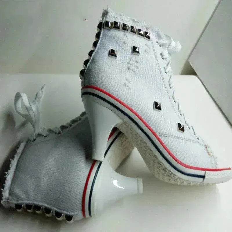 Denim High Heels boot Round Toe Women's Shoes - Velora