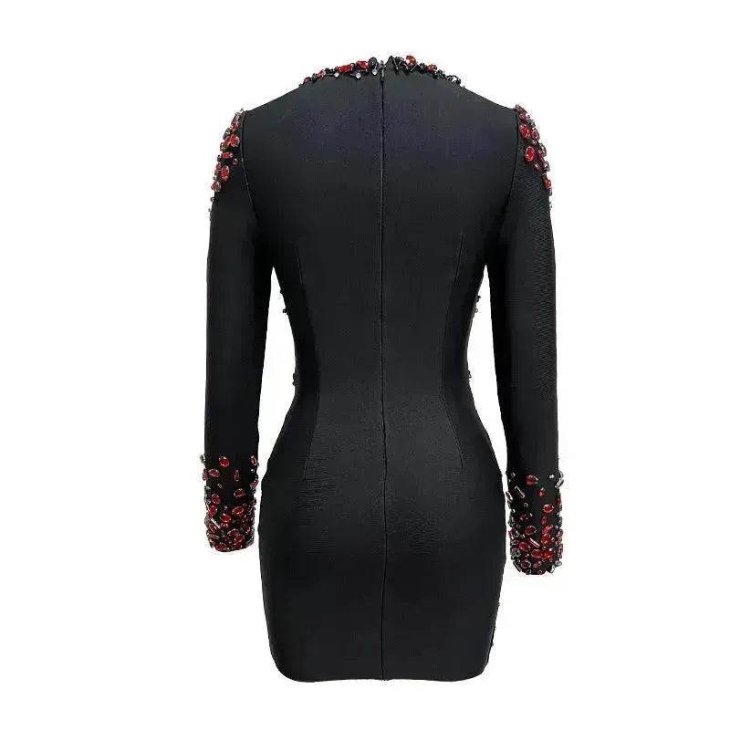 Ruby Beaded Low-cut See-through Dress - Velora