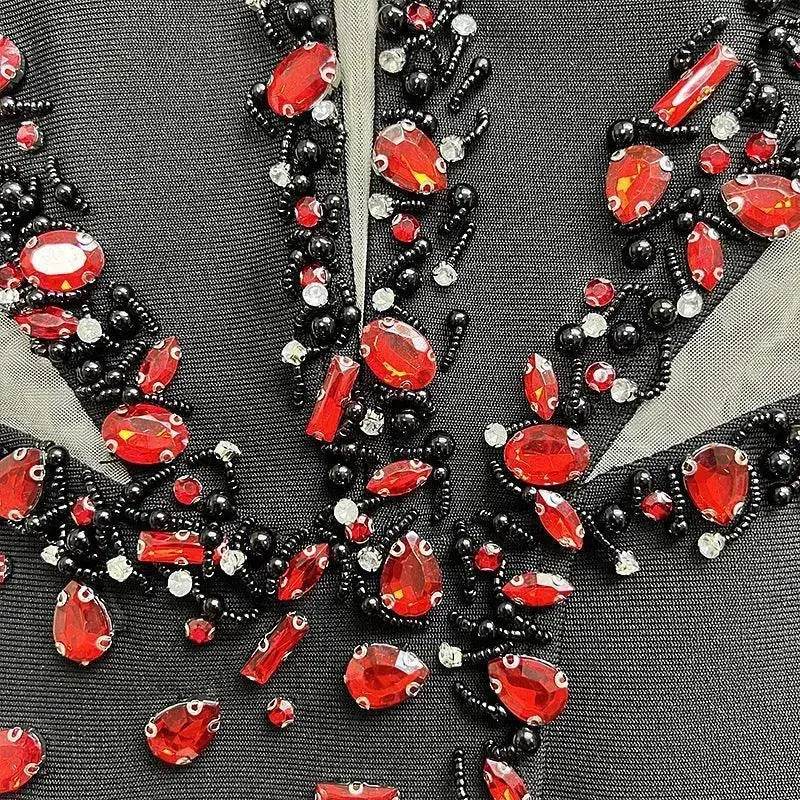Ruby Beaded Low-cut See-through Dress - Velora