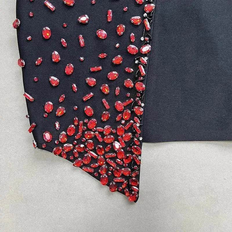 Ruby Beaded Low-cut See-through Dress - Velora
