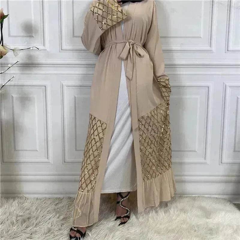 Sequined Embroidered Outerwear Robe  Turkey Arab Dubai Middle East Women's Chiffon Cardigan Abaya Dress