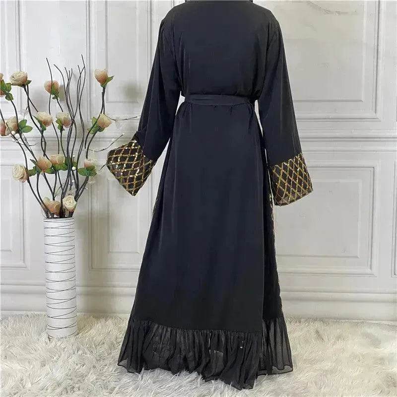 Sequined Embroidered Outerwear Robe Turkey Arab Dubai Middle East Women's Chiffon Cardigan Abaya Dress - Velora